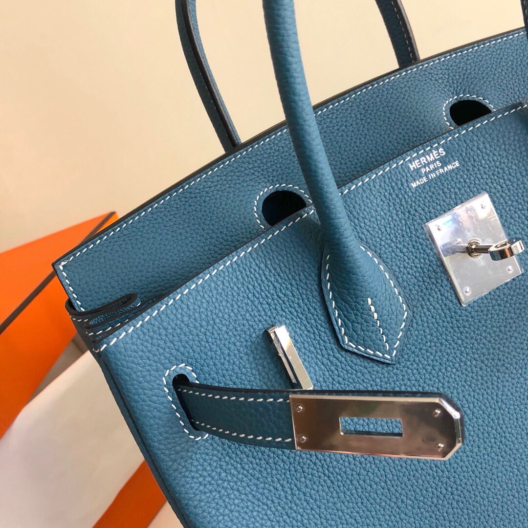 Hermes Birkin 35CM Togo Leather Handbag Blue Jean